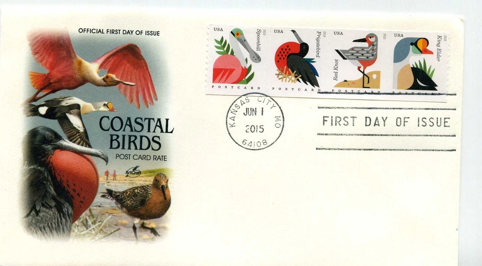 4995-98 Coastal Birds, coil strip of 4, ArtCraft FDC  - Image 1 of 1