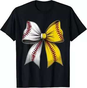 Baseball Softball Coquette Bow Game Day Heart Love Mom Life T-Shirt - Picture 1 of 4