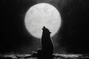 A Howling Wolf Big Moon Oil Painting Wall Art Print Printed On Canvas Artprint - Picture 1 of 1