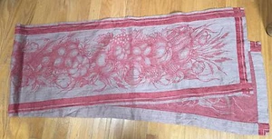 LINEN TABLE RUNNER 7.5' Long HARVEST DAMASK Autumn Produce Vegetables Tan & Red - Picture 1 of 4