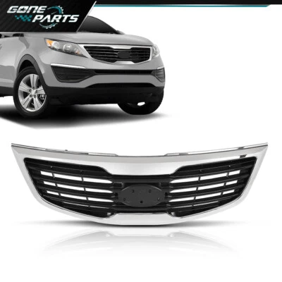 Fit For 2011-2012 Kia Sportage Chrome Shell w/ Gray Insert Plastic Grille Foto 1 de 4