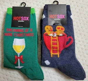 Lot of 2 Pairs HOT SOX Women's holiday Christmas socks, wine cocoa Gingerbread - Picture 1 of 1