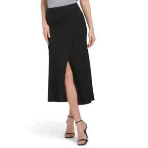 Theory Skirt Size Medium Black Rib Wrap Elegant Knit Midi Office Careerwear - Picture 1 of 8