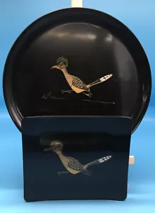 2 Targhette vintage Couroc nere con disegno Road Runner legno intarsiato a mano - Foto 1 di 8