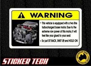 WARNING EJ20 STICKER DECAL TO SUIT SUBARU WRX IMPREZA TURBO BOXER STI GC8 MY99 - Picture 1 of 1