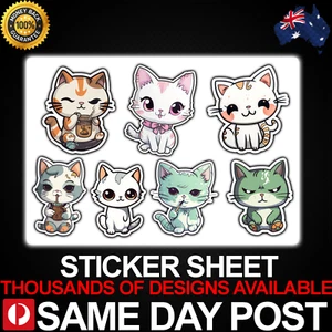 CUTE KAWAII CATS Vinyl Sticker Sheet Car Decal Cheap Cartoon Animal Pet Kitten - Picture 1 of 1