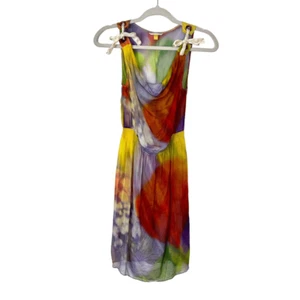 Anthropologie Silk Watercolor Mini Dress Unlined Leifsdottir 0 Tie Dye Floral - Picture 1 of 16