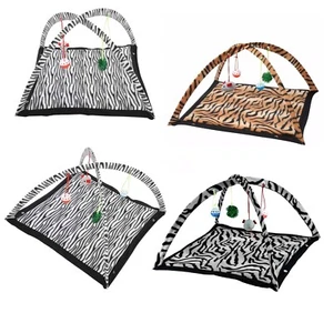 Zebra OR Tiger Pattern Cat Kitten Soft Play Mat Activity Centre Hanging Toys - Picture 1 of 8