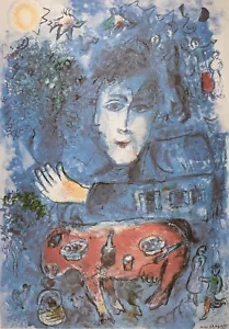 Marc Chagall, zwei blaue Gesichter und ein roter Esel, handsignierte Lithographie - Bild 1 von 7