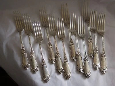 JUEGO 12 HORQUILLAS DE PLATA DE LEY REED & BARTON LA MARQUISE 1895 7 1/4" MONO "POWELL" Foto 1 de 4