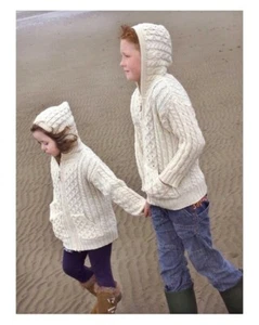 Aran Crafts Irish Merino Wool Kids Hooded Zip Sweater w/ Pockets - Picture 1 of 2