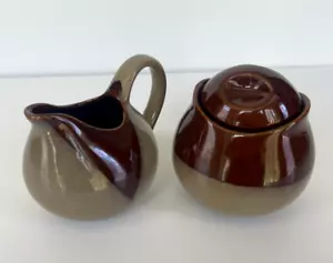 VINTAGE SANGO NOVA BROWN SUGAR BOWL & CREAMER GLAZED STONEWARE, FARMHOUSE STYLE - Picture 1 of 5