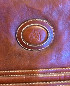 Vintage Genuine Leather Hand Stitched Equestrian Logo Crossbody Brown Cowhide - Picture 1 of 23