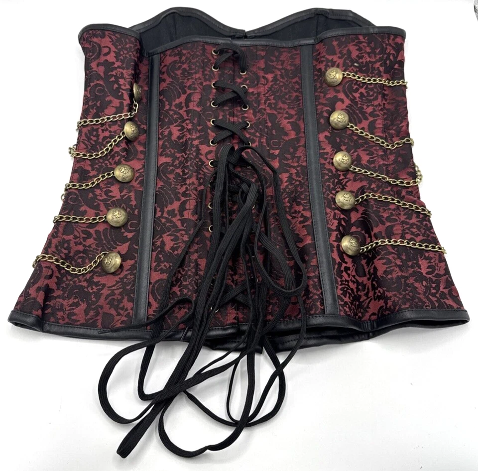 Espartilho da realeza vampiro marrom e preto com zíper e cadarço sexy GG cosplay Halloween - Imagem 1 de 4