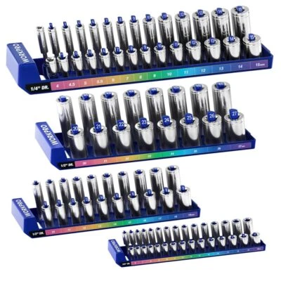 WORKPRO 4PC Socket Organizer Set Socket Holder 1/4" 3/8" 1/2" Metric Socket Tray - Image 1 of 4