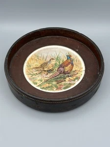 Gucci Leather Desktop Circular Trinket Tray Dish 1960s Pheasant / Hunting Motif - Picture 1 of 11