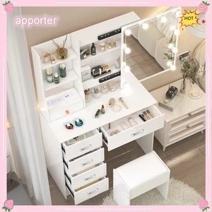 10 LED Lights Mirror White Vanity Dresser Desk Makeup Dressing Table +USB Ports - Picture 1 of 9