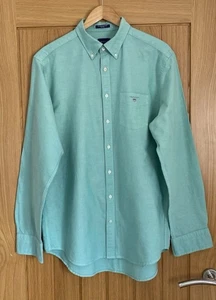 Gant The Oxford Shirt Size Large Solid Green Button Down Cotton 16.5 Collar - Picture 1 of 6