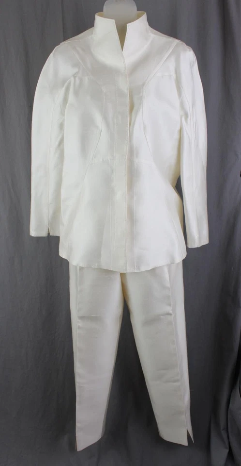 Traje pantalón traje para mujer Chado Ralph Rucci marfil 100 % seda talla 12 Foto 1 de 4