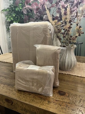 SET King+ Waffle Matelasse Quilt & 2 King Shams Camel Threshold Studio McGee NEW - Image 1 of 4