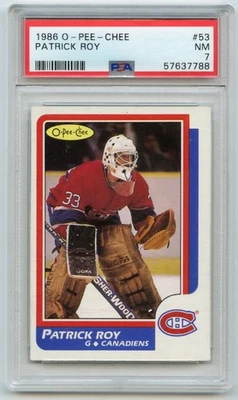 1986-87 O-PEE-CHEE OPC - Rookie RC  #53 Patrick Roy  - PSA 7 NEAR MINT NM - Image 1 of 2