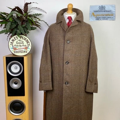 AQUASCUTUM (40R) Balmacaan Raglan Sleeve Windowpane Tweed Coat Overcoat Jacket - Image 1 of 4