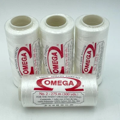 OMEGA Nylon Crochet Thread No 2 White 275m 4 Spools Strong Durable Mexico NEW - Image 1 of 3