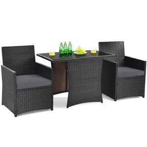 Patiojoy Patio 3PCS Rattan Furniture Set Cushion Sofa Armrest Garden Deck Gray - Picture 1 of 10