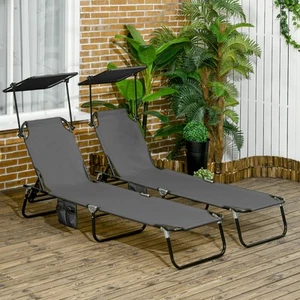 Outsunny 2-piece Chaise Lounge with Adjustable Backrest and Sunshade, Dark Gray - Picture 1 of 11