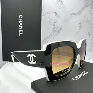 New CHANEL Black & White Sunglasses Polarized Gradient Classic Oversized Square - Picture 1 of 21