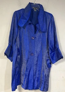 Damee , Inc. Blue Shimmery 3 Button Swing Jacket Size Large - Picture 1 of 3