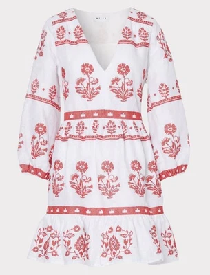 MILLY Debbie Cross Stitch Emboidered White Red Dress size 8 NWOT - Image 1 of 4