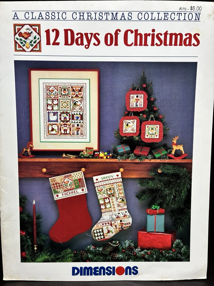 Винтажный 1990 размеры 12 дней рождественские украшения чулок вышивка крестиком диаграмма - Изображение 1 из 1