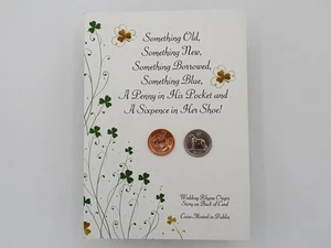 Irish Wedding Coins Penny for His Pocket Sixpence for Her Shoe Wedding Card Smr - Picture 1 of 10