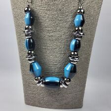 Chunky Modernist Statement Necklace Blue Black Tones Grey Chain Jewellery 