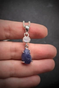 Colgante de plata esterlina 925 de tanzanita y piedra lunar cruda regalo de aniversario - Imagen 1 de 8