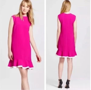 Victoria Beckham For Target Sleeveless Bright Pink Ruffle Shift Dress Medium - Picture 1 of 12