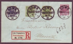 LOME , TOGO - DEUTSCHLAND in W. AFRIKA - 1891 REG VORLÄUFERKOLONIE Brief - RARITÄT ! - Bild 1 von 2