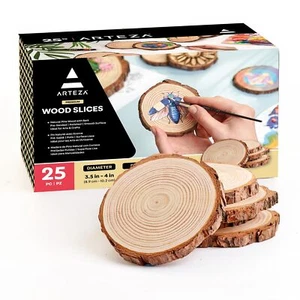 Natural Wood Slices, 3.5-4 Inch Diameter, Set of 25, Brown Round Pine Wood Di... - Picture 1 of 1