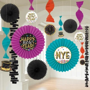Happy New Year Party Supplies Colourful Paper Fan Hanging Decorating Kit NYE - Picture 1 of 1