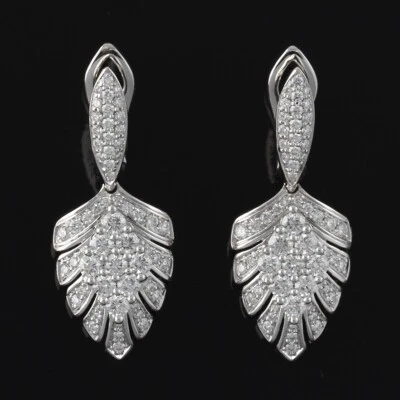 "Kat Florence" 18k White Gold/Platinum Dangling Diamond Feather Motif Earrings - Image 1 of 4