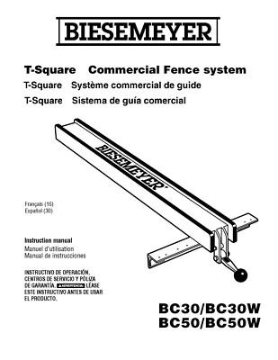 Manual Fits Delta T-Square Commercial Fence System BC30-BC30W BC50-BC50W - Image 1 of 4