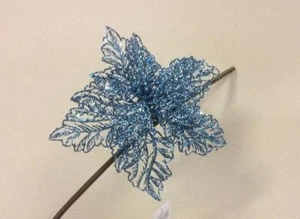 Clip On Flor Floral Navidad Decoraciones Malla Azul Poinsettia 9" Pack 4 - Imagen 1 de 1