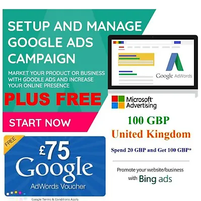 Google Adwords Set Up And Free £75 Plus £100 Of Microsoft Bing Ads  • 59£