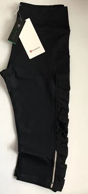 Womens LULULEMON SUN RUNNER CROP PANTS 10 NEW Black SOFT LUON Ruched Capri - Image 1 of 2