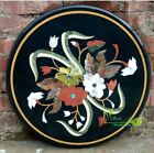 24" Black Marble Table Top Round Dining Multi Stone Floral Inlay Marquetry Art