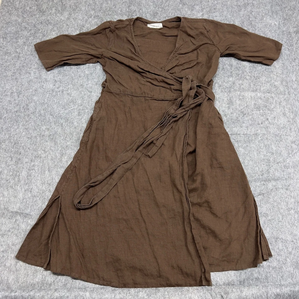Vestido Pavietra Para Mujer XL Marrón Estilo Midi Envolvente Ranura Alta Preppy Lino Lagenlook Foto 1 de 4