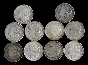 TEN (10) Morgan Silver Dollars (1921-P/D/S) 90% Silver Lot C38-1 - Picture 1 of 3