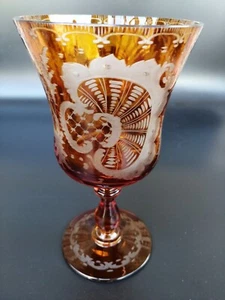 Kristallglas Pokal Böhmen Bernsteinglas Handarbeit geschliffen Hirsch Egermann - Bild 1 von 18