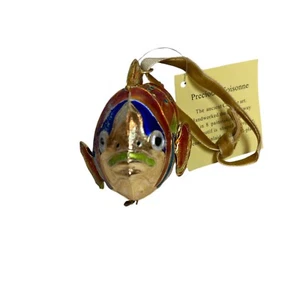 Smalto Cloisonne Articolato 3,5" Pesce Tropicale Ornamento Colori Arcobaleno Metallo - Foto 1 di 4